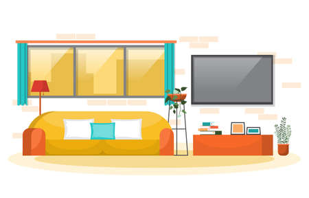 Tropical Houseplant Green Decorative Plant in Living Room Illustrationのイラスト素材