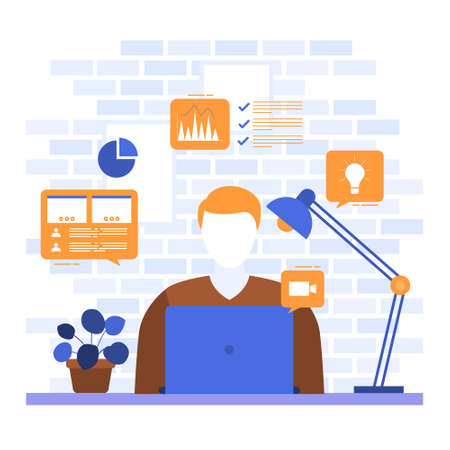 People Work From Home Internet Online Business Freelancer Illustrationのイラスト素材