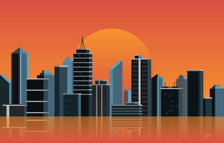 Night City Building Construction Cityscape Skyline Business Illustrationのイラスト素材