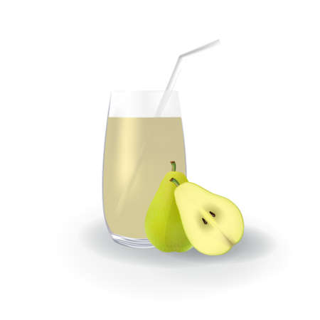 Realistic Pear Fruit Juice in Glass Straw Healthy Organic Drink Illustrationのイラスト素材