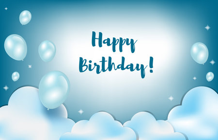 Happy Birthday Card Invitation Celebration Balloon Cloud Sky Backgroundのイラスト素材