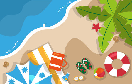 Beautiful Summer Beach Sea Nature Vacation Top View Background Illustration 02