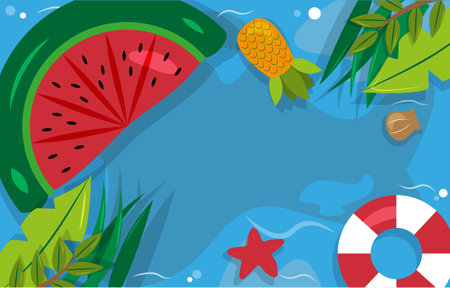 Beautiful Summer Beach Sea Pool Vacation Top View Background Illustration 03