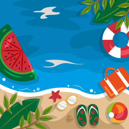 Beautiful Summer Beach Sea Nature Vacation Top View Background Illustration 01のイラスト素材