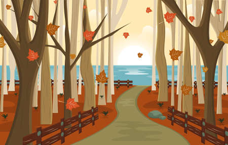 Autumn Fall Season Countryside Street Nature Landscape Illustrationのイラスト素材