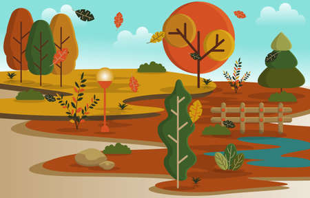 Autumn Fall Season Countryside Park Nature Landscape Illustrationのイラスト素材