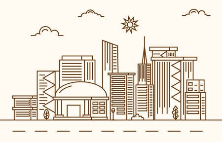 Street Modern City Skyscraper Building Cityscape Skyline Line Illustrationのイラスト素材