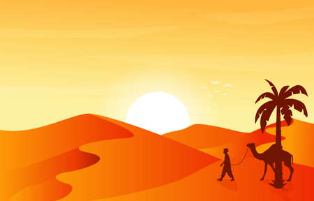 Sahara Desert Travel Tour Camel Arabian Culture Illustrationのイラスト素材