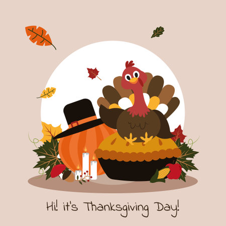 Happy Thanksgiving Day Food Autumn Fall Season Flat Illustrationのイラスト素材