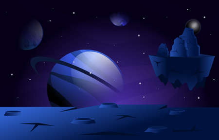 Flying Floating Rock Stone Planet Star Space Exploration Illustrationのイラスト素材
