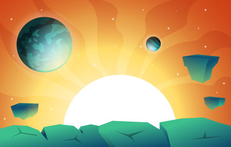 Bright Sun Planet Star Sky Space Universe Exploration Illustrationのイラスト素材