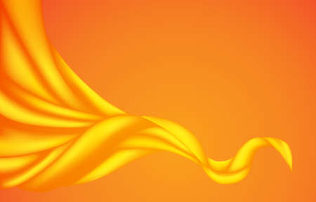 Abstract Flying Wave Golden Yellow Orange Silk Satin Fabric Opening Backgroundのイラスト素材