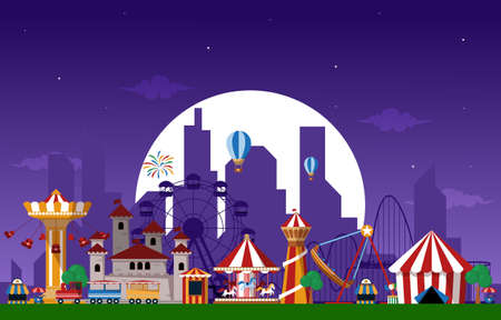 Moon Amusement Park Fun Fair Carnival Flat Vector Illustrationのイラスト素材