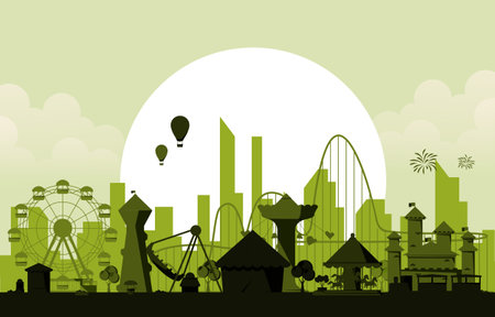 Sun Amusement Park Fun Fair Carnival Flat Vector Illustrationのイラスト素材