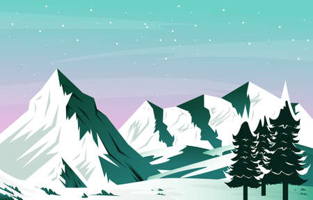 Snow Pine Peak Mountain Frozen Ice Nature Landscape Adventure Illustrationのイラスト素材