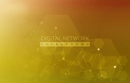 Golden Hexagon Digital Network Connection Internet Technology Backgroundのイラスト素材
