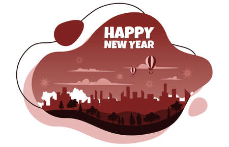 Fluid Liquid Cityscape City Building New Year Card Vector Illustrationのイラスト素材