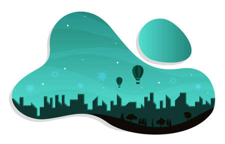 Fluid Liquid Cityscape City Building New Year Card Vector Illustrationのイラスト素材