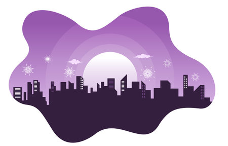 Fluid Liquid Cityscape City Building New Year Card Vector Illustrationのイラスト素材