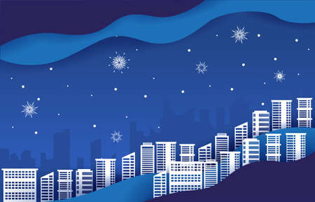 Night Fireworks City Building Winter New Year Paper Cut Illustrationのイラスト素材