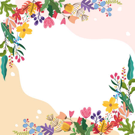 Square Corner Spring Flower Floral Plant Frame Card Vector Decorationのイラスト素材