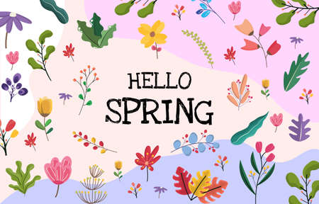 Rectangle Spring Flower Floral Plant Frame Greeting Card Vector Decoration