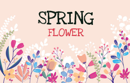 Rectangle Spring Flower Floral Plant Frame Greeting Card Vector Decorationのイラスト素材