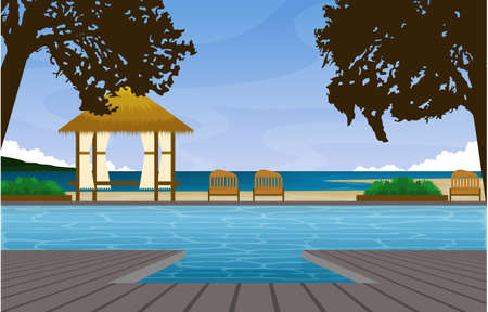 Resort Swimming Pool Travel Vacation Landscape View Bali Illustrationのイラスト素材