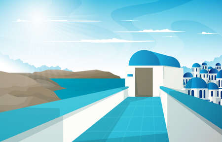 Unique Building Santorini Greek Summer Vacation Tour Travel Tourism Viewのイラスト素材