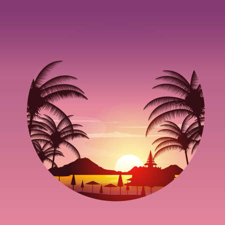 Beautiful Sunset Island Sea Green Bowl Bali Landscape Circle View