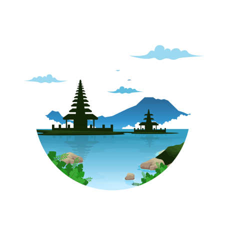 Beautiful Island Beratan Lake Bedugul Bali Landscape Circle View Illustrationのイラスト素材