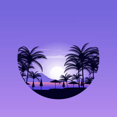 Night Island Seminyak Beach Bali Palm Landscape Holiday Circle Viewのイラスト素材