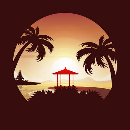 Beautiful Sunset Island Sea Nusa Dua Beach Bali Landscape Circle Viewのイラスト素材