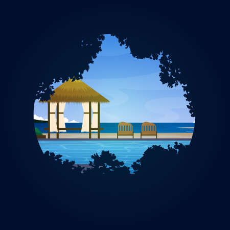 Summer Island Beach Resort Bali Holiday Landscape Circle View Illustrationのイラスト素材