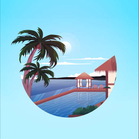 Summer Island Beach Resort Bali Holiday Landscape Circle View Illustrationのイラスト素材