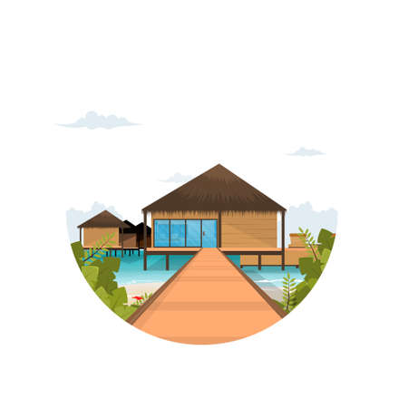 Beautiful Maldives Sea Island Resort Hut Holiday Vacation Travel Circle Viewのイラスト素材