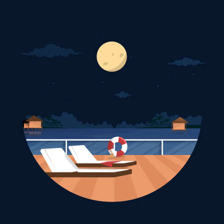 Night Maldives Sea Island Resort Hut Holiday Vacation Travel Circle Viewのイラスト素材
