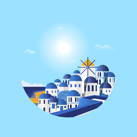 Santorini Greece Aegean Sea View Vacation Travel Tour Circle Emblemのイラスト素材