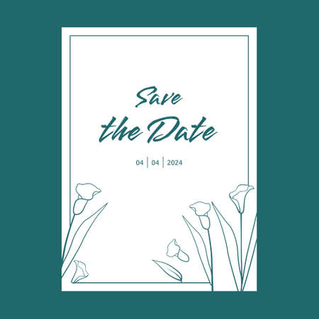 Outline Style Design Flower Leaf Wedding Frame Greeting Invitation Cardのイラスト素材