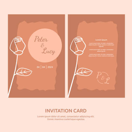 Outline Style Design Flower Leaf Wedding Frame Greeting Invitation Cardのイラスト素材