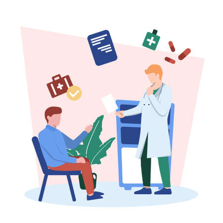 Patient Visit Doctor for Medical Health Consultation Flat Illustrationのイラスト素材