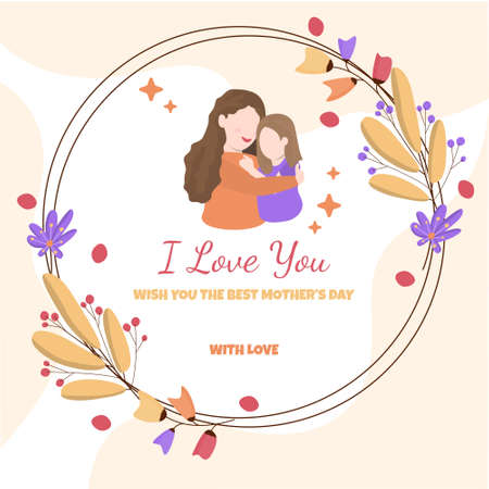 Happy Mother's Day Daughter Child Flower Floral Gift Cardのイラスト素材