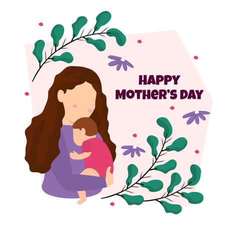 Happy Mother's Day Baby Flower Floral Flat Illustrationのイラスト素材