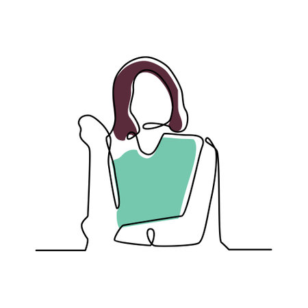 Filled Continuous Line Drawing Business Woman Work Desk Table Conceptのイラスト素材