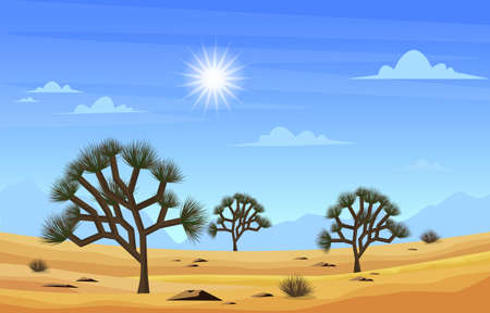 Day in Western American Yucca Tree Plant Vast Desert Landscape Illustrationのイラスト素材