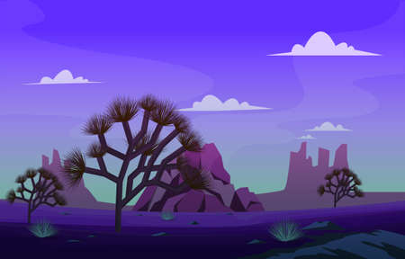 Night in Western American Yucca Tree Plant Vast Desert Landscape Illustrationのイラスト素材