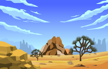 Day in Western American Yucca Tree Plant Vast Desert Landscape Illustrationのイラスト素材