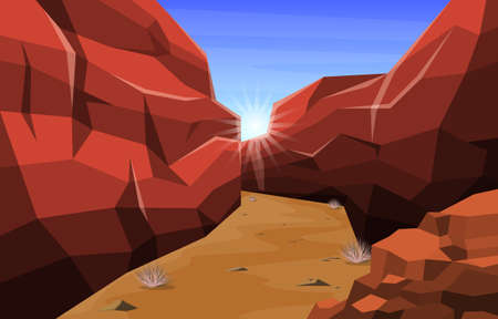 Sunset in Western American Rock Cliff Vast Desert Landscape Illustrationのイラスト素材