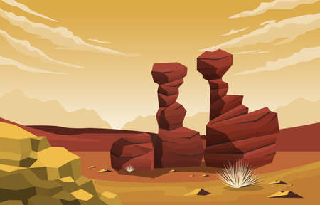 Horizon Sky Western American Rock Cliff Vast Desert Landscape Illustrationのイラスト素材