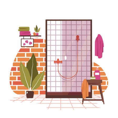 Clean Bathroom Decoration Shower House Interior Flat Designのイラスト素材